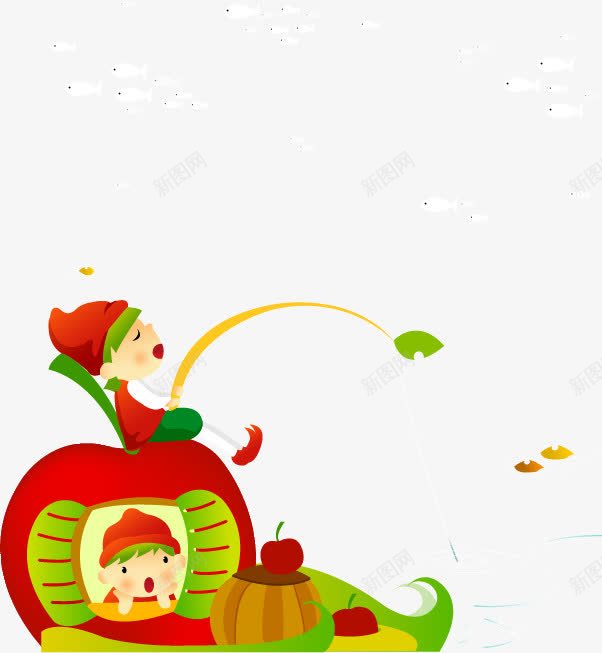 童话插画装饰png免抠素材_新图网 https://ixintu.com 小孩 插画 童话 苹果屋