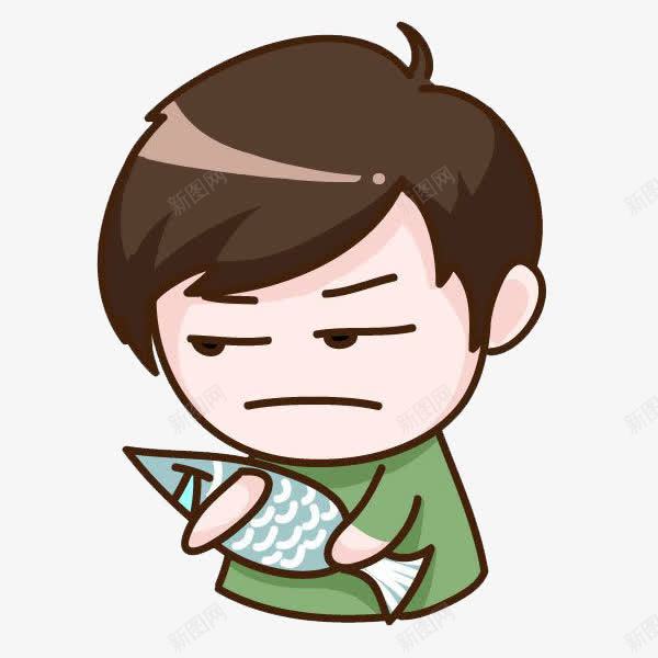 抱鱼的小男孩png免抠素材_新图网 https://ixintu.com 卡通 小男孩 手绘 绿衣服