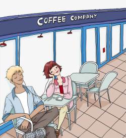 漫画插图露天咖啡厅素材