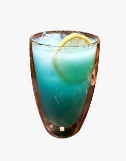 蓝色碳酸水玻璃杯玻璃杯装蓝色蓝柑味气泡水高清图片