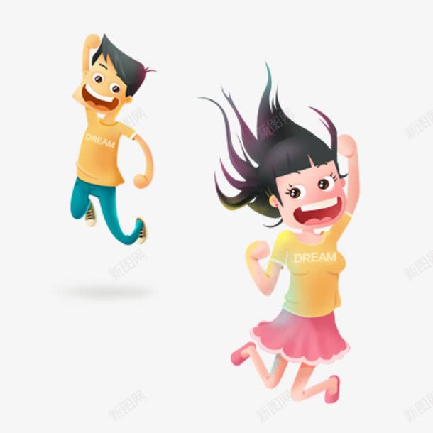卡通人物女孩男孩跳跃png免抠素材_新图网 https://ixintu.com 人物 卡通 女孩 男孩 跳跃