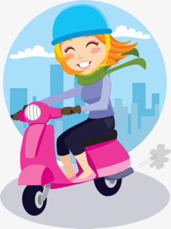 骑电动车图标可爱卡通插图迎风骑电动摩托车的高清图片