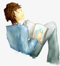 男子读书png手绘安静读书男子高清图片