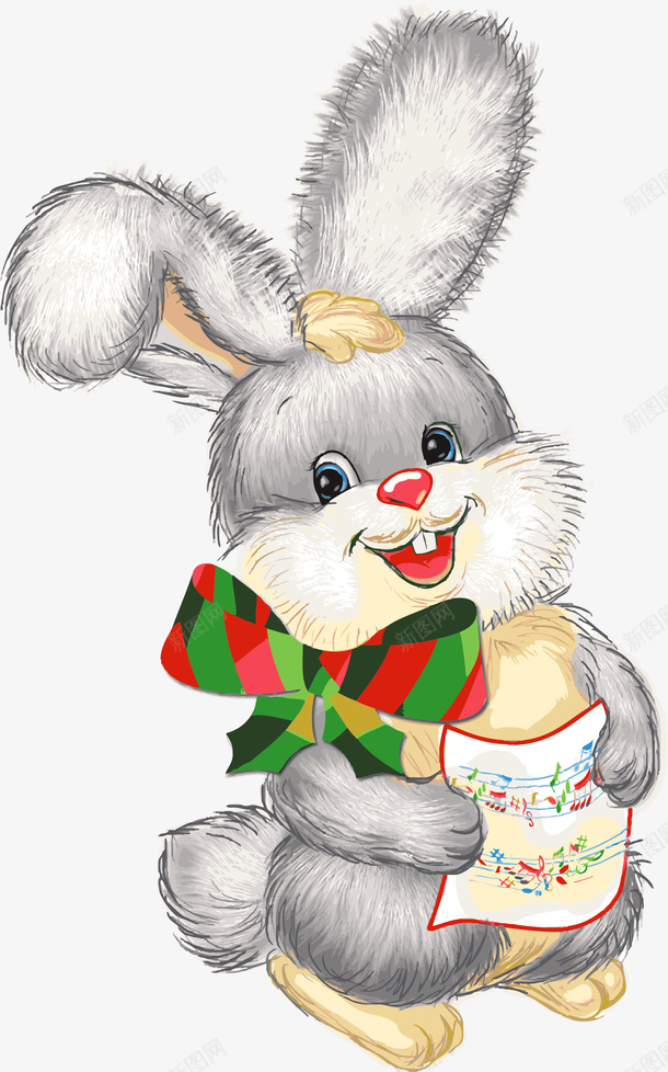 拿礼物的小兔子png免抠素材_新图网 https://ixintu.com 卡通 小兔子 开心 手绘 礼物