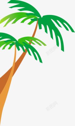 手绘卡通椰子树海边素材