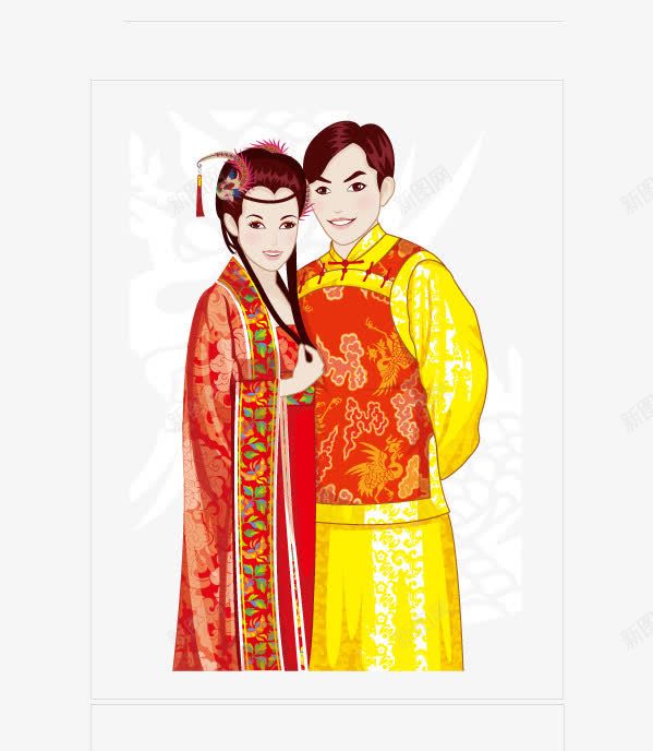 中式婚纱照png免抠素材_新图网 https://ixintu.com 中国风 中式婚纱照 古装 红色 黄色