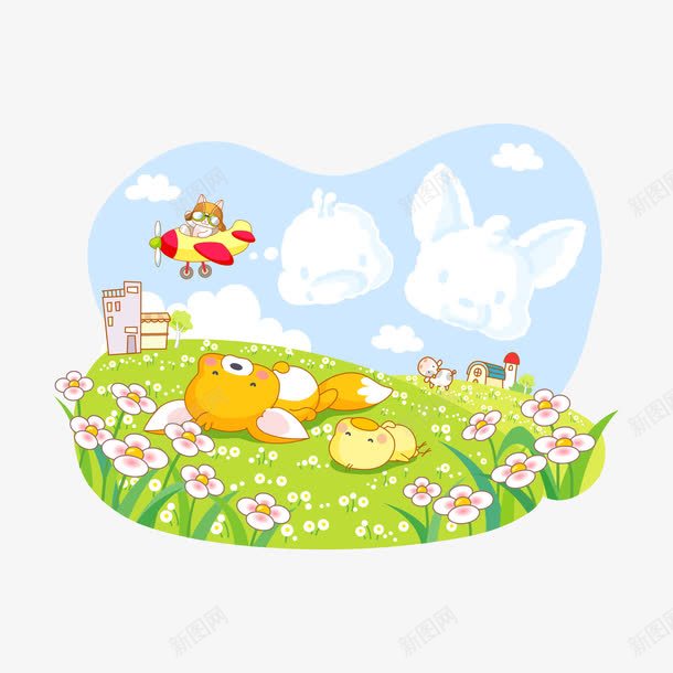 动物插画png免抠素材_新图网 https://ixintu.com 小兔子 小鸭子 清新