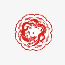 中国红圆形龙纹素材