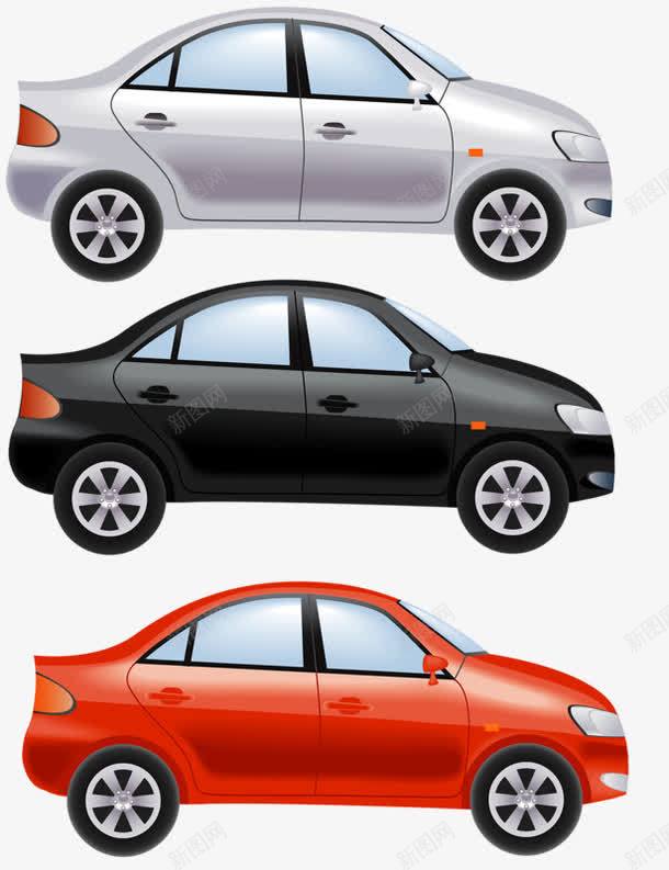 三辆小轿车png免抠素材_新图网 https://ixintu.com 卡通 汽车 红色 轿车