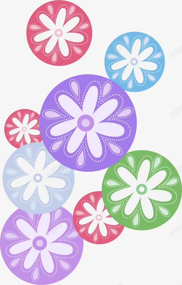 圆形花朵图案png免抠素材_新图网 https://ixintu.com AI 卡通 圆形 手绘 紫色 红色 绿色 花朵 花纹