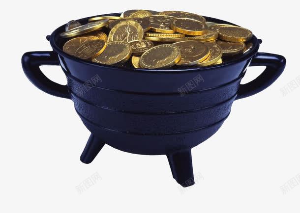 装满金币的黑色容器png免抠素材_新图网 https://ixintu.com 容器 装满 质感 金币 黑色