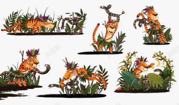 老虎植物图案png免抠素材_新图网 https://ixintu.com 创意插图 卡通图案 植物图案 老虎图案 虎年插图