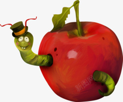 大虫子手绘苹果大虫子高清图片