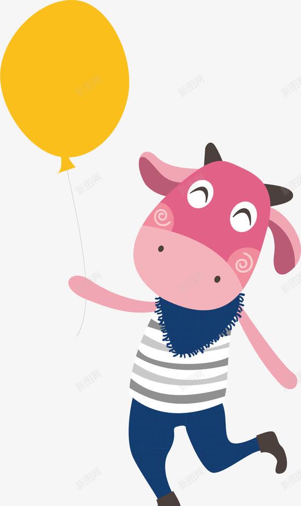 放气球的小牛png免抠素材_新图网 https://ixintu.com 卡通 可爱 小牛 气球