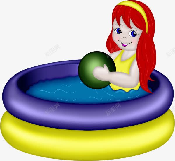 卡通充气游泳池中的玩球小女孩png免抠素材_新图网 https://ixintu.com 充气游泳池 卡通玩球的女孩 手绘小女孩 玩球的女孩