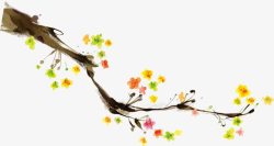 中秋节手绘彩色花朵树干素材