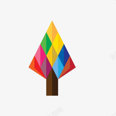 彩色立体几何尖头树图标图标
