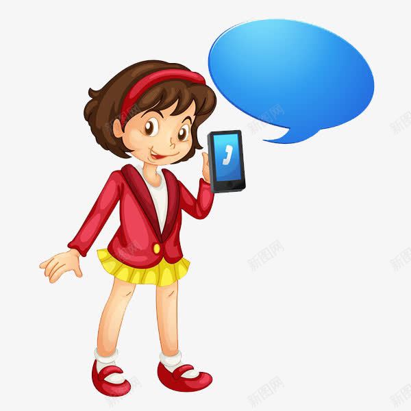 拿手机的女人png免抠素材_新图网 https://ixintu.com 卡通 女人 对话框 手机 漂亮的 简笔 红色的
