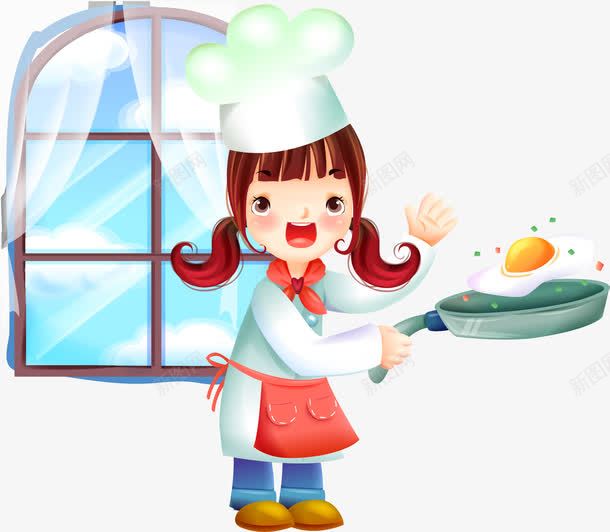 小厨师煎鸡蛋png免抠素材_新图网 https://ixintu.com AI矢量 AI矢量素材 免费PNG 小厨师 小女孩 煎锅 荷包蛋
