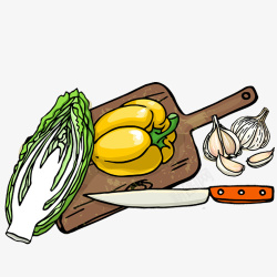 菜板上的白菜和彩椒素材