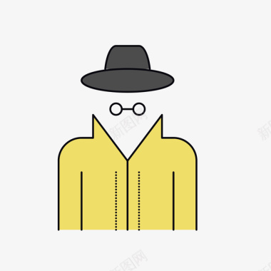 绅士黑帽侦探装标图矢量图图标图标