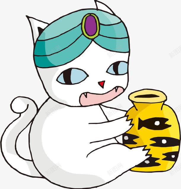抱着鱼缸的猫png免抠素材_新图网 https://ixintu.com 动物 卡通 手绘 白色猫