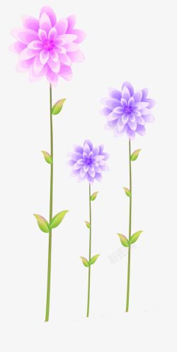 手绘蓝紫色花朵绿叶素材