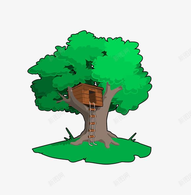 卡通课本插画树上的房子png免抠素材_新图网 https://ixintu.com 卡通 房子 插画 树木 课本