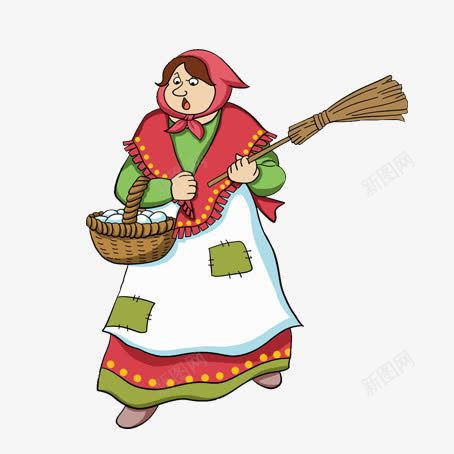 妇女png免抠素材_新图网 https://ixintu.com 卡通妇女 女人 妇女 扫把 篮子 篮子里的鸡蛋 鸡蛋