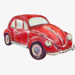 创意流行车绘画红色水彩绘老式车矢量图高清图片