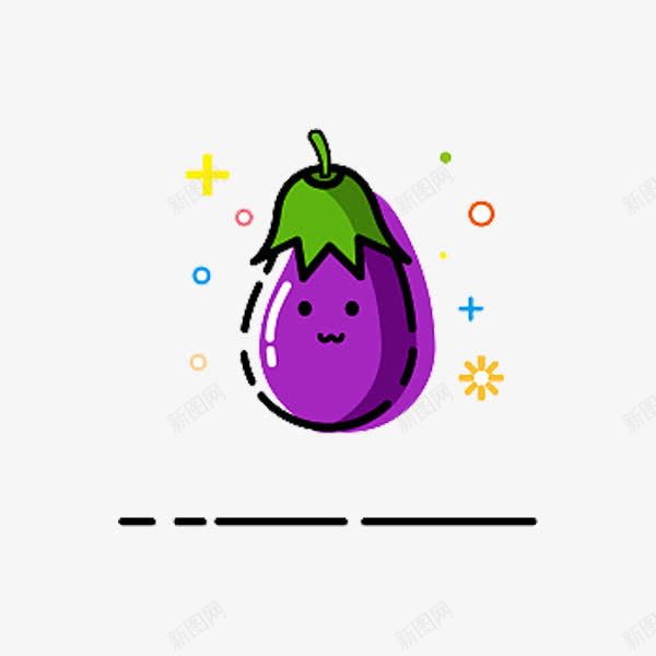 紫色茄子png免抠素材_新图网 https://ixintu.com 可爱 圈圈 手绘 紫色 绿色根茎 茄子 金色装饰