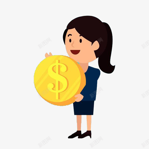 拿着大金币的小女孩png免抠素材_新图网 https://ixintu.com 创意 卡通 商务 女孩 手绘 立体 设计 金币