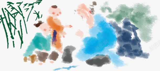水墨插画png免抠素材_新图网 https://ixintu.com 人物 儿童 插画 树林 油画