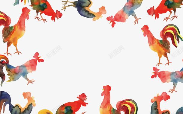 大公鸡边框png免抠素材_新图网 https://ixintu.com PNG PNG免费下载 PNG图片 公鸡 手绘 水彩 边框