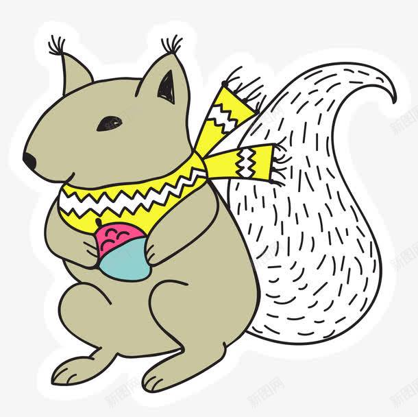 系着围巾的松鼠简图png免抠素材_新图网 https://ixintu.com 保暖 动物 卡通 可爱的 围巾 尾巴 松子 松鼠
