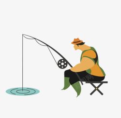 卡通手绘坐着钓鱼素材