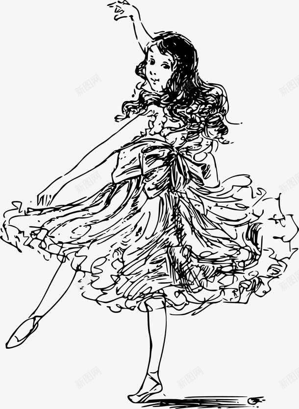 小女孩的舞蹈png免抠素材_新图网 https://ixintu.com 免费矢量下载 复古 手绘人物 插画
