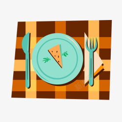 手绘饭桌刀叉餐盘食物矢量图素材
