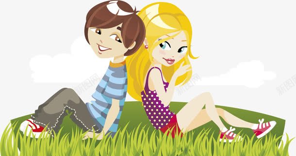 相依的情侣png免抠素材_新图网 https://ixintu.com 坐在草地上的情侣 年轻人