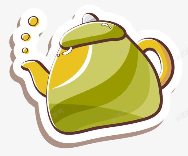手绘可爱的绿色茶壶png免抠素材_新图网 https://ixintu.com 手绘茶壶 绿色茶壶 茶壶 茶杯 课啊茶壶