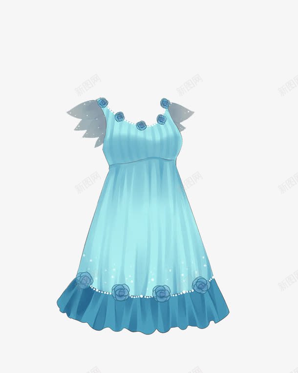 蓝色连衣裙png免抠素材_新图网 https://ixintu.com 服装 蓝色 衣服 裙子