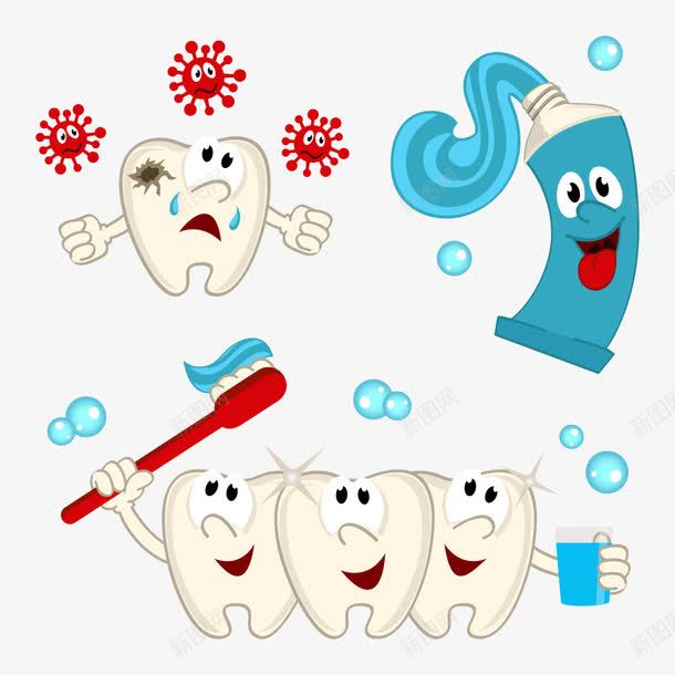卡通牙齿牙膏png免抠素材_新图网 https://ixintu.com 卡通牙齿 牙膏 牙膏动漫 牙齿 矢量牙齿 红色牙刷