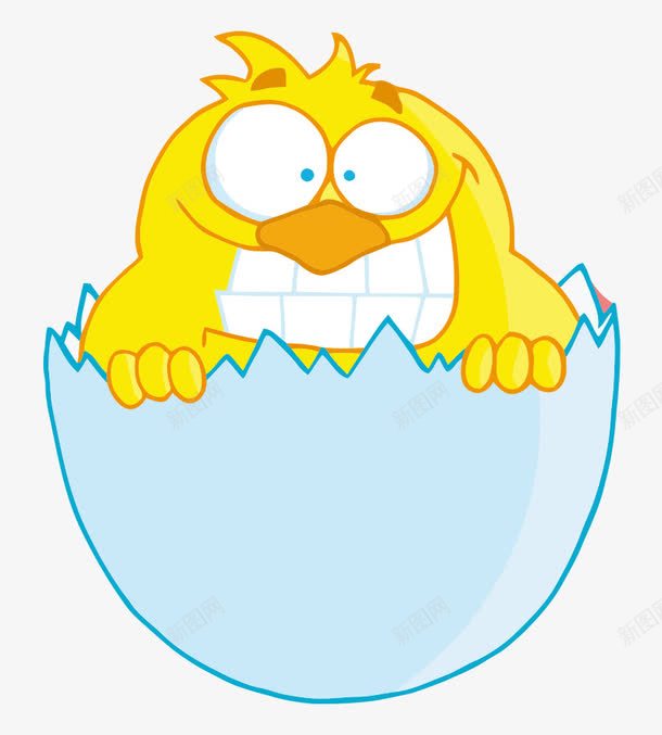 卡通手绘鸡蛋里露齿黄色鸡png免抠素材_新图网 https://ixintu.com 卡通的鸡 平面鸡 手绘的鸡蛋 露齿的鸡 黄色的鸡