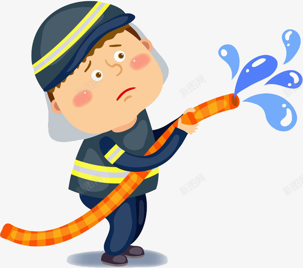 帅气的消防员png免抠素材_新图网 https://ixintu.com 卡通 可爱的 帅气的 插图 水流 水管 消防员