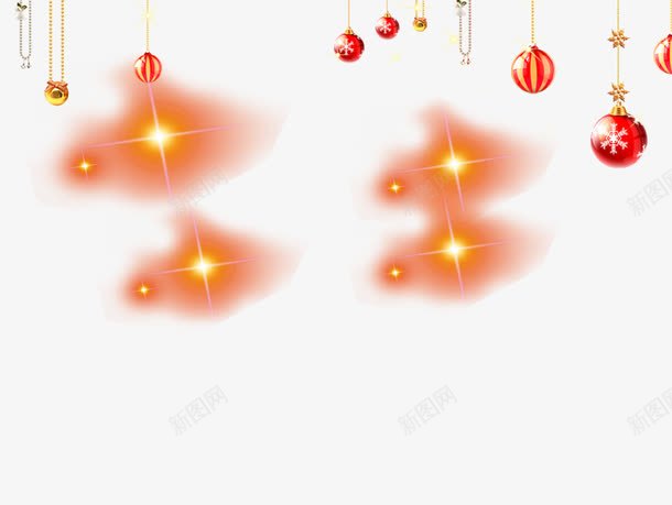 圣诞球和光效png免抠素材_新图网 https://ixintu.com 圣诞素材 海报素材 节日素材 黄色光效