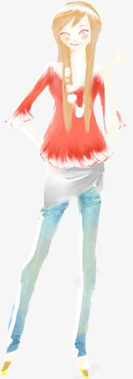 创意合成手绘水彩红裙子的小女孩png免抠素材_新图网 https://ixintu.com 创意 合成 女孩 水彩 裙子