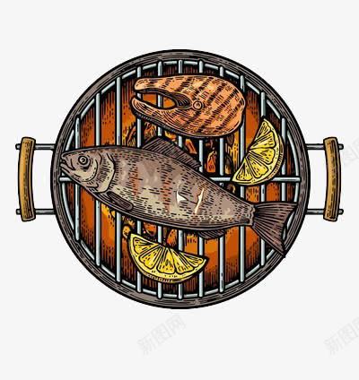 烤架上的食物卡通png免抠素材_新图网 https://ixintu.com 肉片 荤菜 鱼