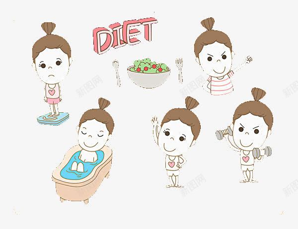 卡通减肥的女孩png免抠素材_新图网 https://ixintu.com 体重 减肥 卡通 女孩 标志 节食 蔬菜 运动