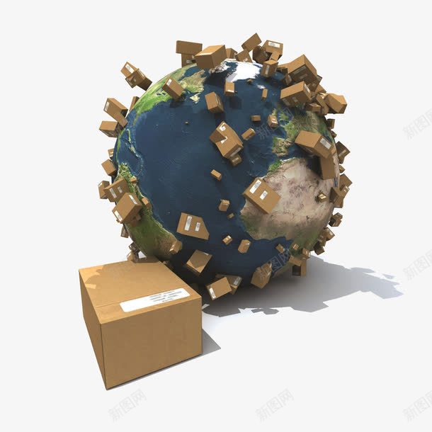全球物流运输png免抠素材_新图网 https://ixintu.com 卡通 地球 纸箱