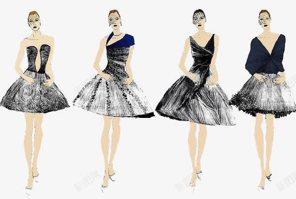 四款连衣裙png免抠素材_新图网 https://ixintu.com 四款图 手绘 服装设计 连衣裙设计